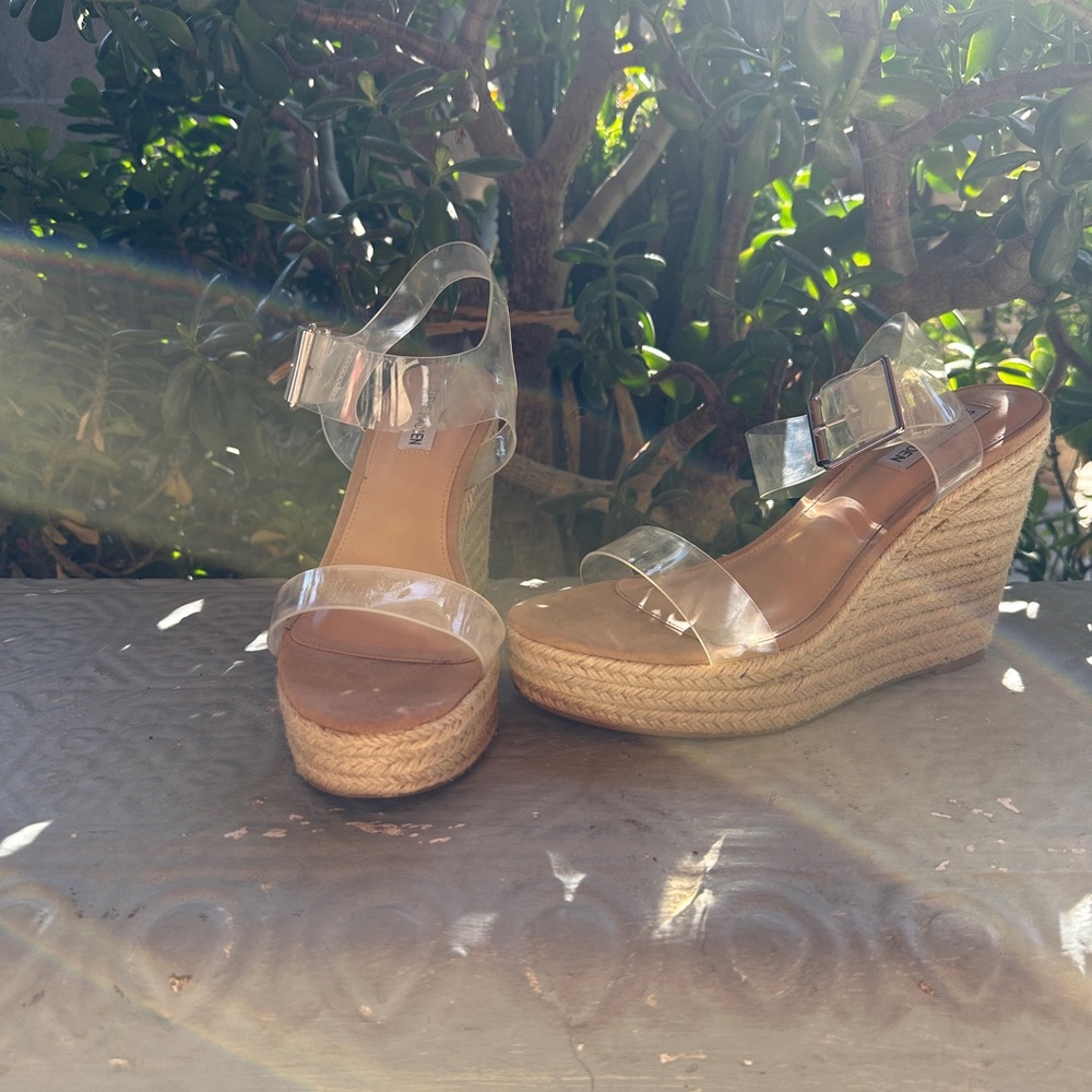 Steve Madden Clear Strap Espadrille Wedges